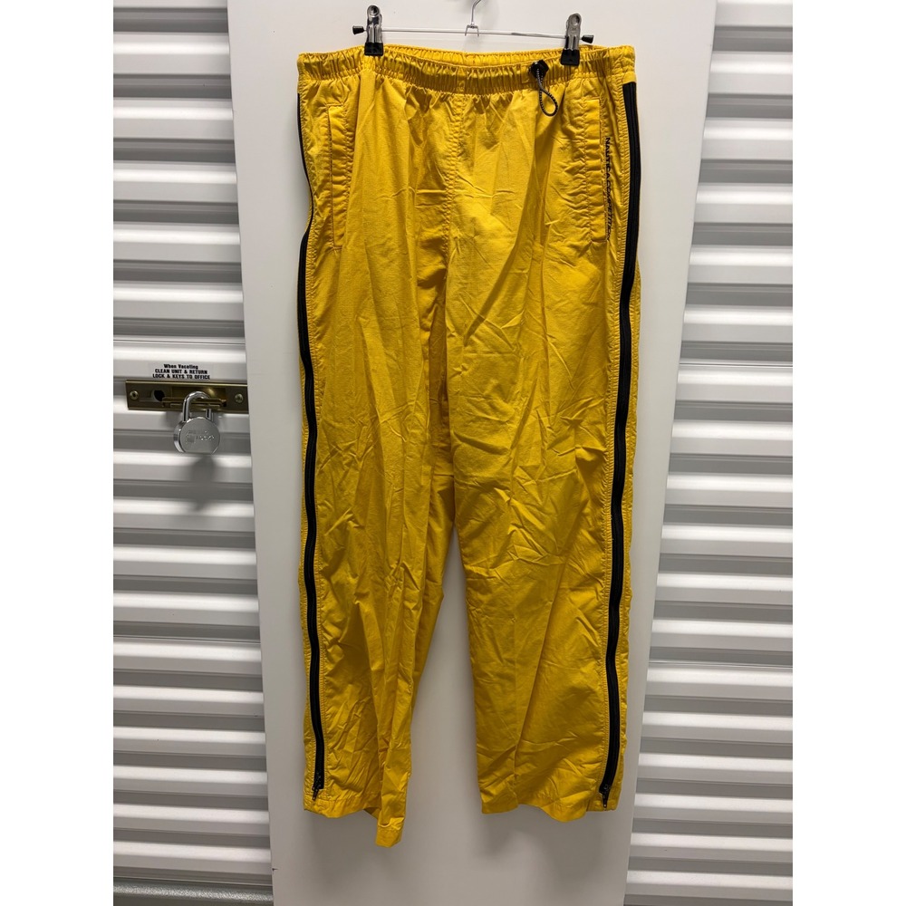 Vintage Nautica Competition Track Pants Mens Medium Yellow Good Side Zip Ripstop